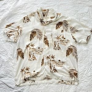 Vintage /Ocean & Coast / Hawaiian Shirt / Mens XXL / White-Brown Native Palms